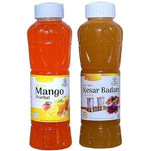 natraj the right choice mango sharbat amp kesar badam sharbat syrup pack of 2 x 750 ml bottle