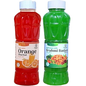 natraj the right choice orange sharbat amp brahmi badam sharbat syrup pack of 2 x 750 ml bottle