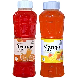 natraj the right choice orange sharbat amp mango sharbat syrup pack of 2 x 750 ml bottle