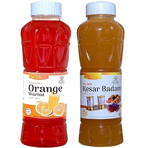 natraj the right choice orange sharbat amp kesar badam sharbat syrup pack of 2 x 750 ml bottle