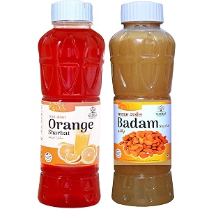 natraj the right choice orange sharbat amp badam sharbat syrup pack of 2 x 750 ml bottle
