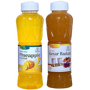 natraj the right choice pineapple sharbat amp kesar badam sharbat syrup pack of 2 x 750 ml bottle