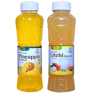 natraj the right choice pineapple sharbat amp litchi sharbat syrup pack of 2 x 750 ml bottle