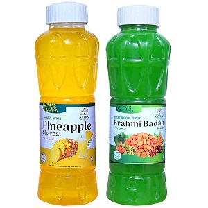 natraj the right choice pineapple sharbat amp brahmi badam sharbat syrup 2 x 750ml bottles 