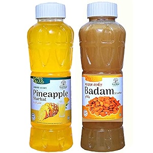natraj the right choice pineapple sharbat amp badam sharbat syrup pack of 2 x 750 ml bottle