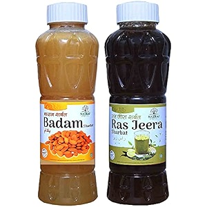 natraj the right choice ras jeera sharbat amp kesar badam sharbat syrup combo pack of 2 x 750 ml bottle  1500ml  instant refreshing drink for summer  natural body coolant