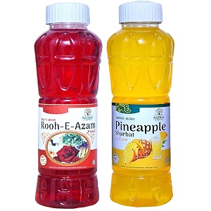 natraj the right choice rooh-e-azam sharbat amp pineapple sharbat syrup pack of 2 x 750 ml bottle