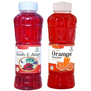natraj the right choice rooh-e-azam sharbat amp orange sharbat syrup pack of 2 x 750 ml bottle