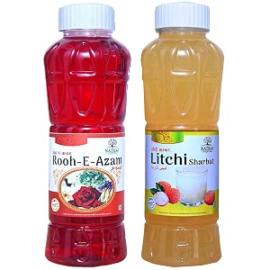 natraj the right choice rooh-e-azam sharbat amp litchi sharbat syrup pack of 2 x 750 ml bottle