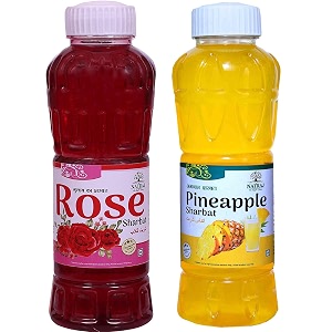 natraj the right choice rose sharbat amp pineapple sharbat syrup pack of 2 x 750 ml bottle