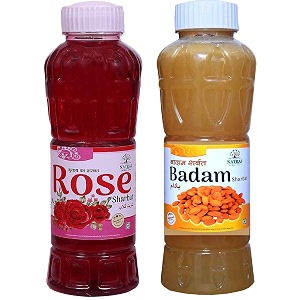 natraj the right choice rose sharbat amp badam sharbat syrup pack of 2 x 750 ml bottle