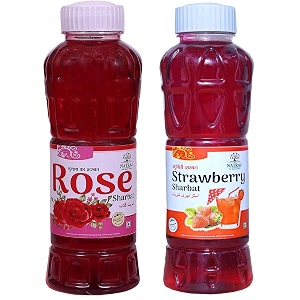 natraj the right choice rose sharbat amp strawberry sharbat syrup pack of 2 x 750 ml bottle