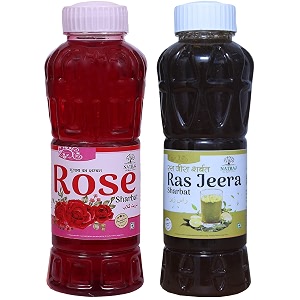 natraj the right choice rose sharbat amp jal jeera sharbat syrup pack of 2 x 750 ml bottle