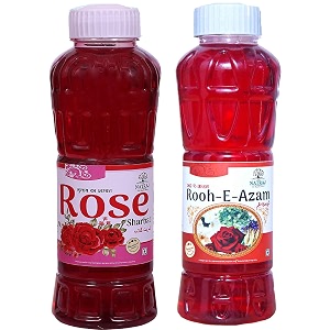 natraj the right choice rose sharbat amp rooh-e-azam sharbat syrup pack of 2 x 750 ml bottle