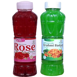 natraj the right choice rose sharbat amp brahmi badam sharbat syrup pack of 2 x 750 ml bottle