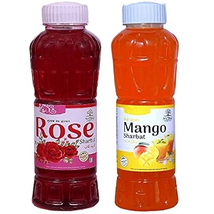 natraj the right choice rose sharbat amp mango sharbat syrup pack of 2 x 750 ml bottle