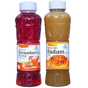 natraj the right choice strawberry sharbat amp badam sharbat syrup pack 2 x 750 ml bottles  refreshing flavors perfect for beverages desserts and festive treats