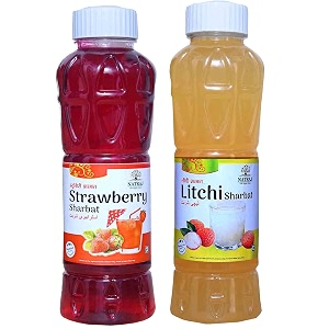natraj the right choice strawberry sharbat amp litchi sharbat syrup pack of 2 x 750 ml bottle