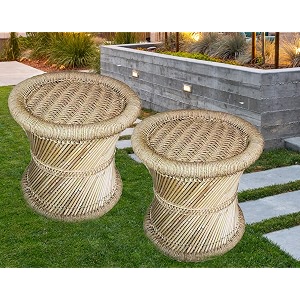 natural amp handmade bamboo stool beige color wave design with size of-2 14x14