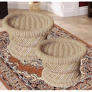 natural amp handmade bamboo stool beige color wave design with size of- 2 14x9