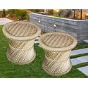 Natural & Handmade Bamboo Stool Beige Color Wave Design with Size of-2, 14X14