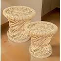 Natural & Handmade Bamboo Stool Beige Color Wave Design (2, 13X13)