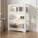Natural Bamboo Display Cases,Curio Display Cabinet,Collectibles Toy Organizers Rack,Display Cabinet with Acrylic Flip Doors,Quick Installation,Easy to Clean,Sealed Dustproof