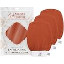 Natural Elephant Exfoliating Hammam Glove | Authentic Moroccan Kessa Body Scrub Mitt for Spa-Quality Skin Renewal | Burnt Orange Pack of 3