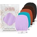 Natural Elephant Exfoliating Hammam Glove | Authentic Moroccan Kessa Body Scrub Mitt for Spa-Quality Skin Renewal | Black, Lilac, Teal, Orange, and Brown 5 Pack