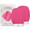 Natural Elephant Exfoliating Hammam Glove | Authentic Moroccan Kessa Body Scrub Mitt for Spa-Quality Skin Renewal | Pink Tulip 2 Pack