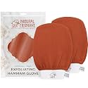 Natural Elephant Exfoliating Hammam Glove | Authentic Moroccan Kessa Body Scrub Mitt for Spa-Quality Skin Renewal | Burnt Orange 2 Pack