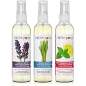 Natural Flower Power Air Freshener Spray - Odor Eliminator w/Essential Oils - Home, Car &amp; Fabric - Cruelty Free &amp; Vegan - Variety Pack - Lavender + Lemongrass + Peppermint &amp; Lemon - 3 x 4 fl oz