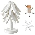 Natural Foldable Black Walnut Wooden Trivet Set - 4 Trivets + 1 Stand for Hot Dishes, Pot, Bowl, Teapot, Hot Pot Holders (White ﻿)