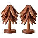 Natural Foldable Black Walnut Wooden Trivet Set - 4 Trivets + 1 Stand for Hot Dishes, Pot, Bowl, Teapot, Hot Pot Holders (Black Walnut 2PCS)