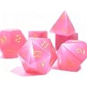 Natural Gemstone DND Dice Set,7 Pcs Pink Cat's Eye Handmade Polyhedral D&D Dice with Gift Metal Box for Dungeons and Dragons MTG Role Playing Games (Pink Cat's Eye)