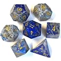 Natural Gemstone DND Dice Set,7 Pcs Lapis Lazuli Handmade Polyhedral D&D Dice with Gift Metal Box for Dungeons and Dragons MTG Role Playing Games (Lapis Lazuli)