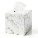 Natural Marble Tissue Box Holder Cover, Square Cube Tissue Box Holder with Open Bottom for Bathroom Vanity Tops, Bedroom Dressers, Kitchen Countertop, White Tissue Box(NS021)