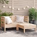 Natural Pine Solid Wood 2-Seater Modular Garden Sofa with Footstool for Patio Balcony Outdoor Seating Rustic Furniture Durable Construction