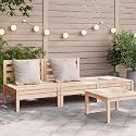 Natural Pine Solid Wood 3-Seater Modular Garden Sofa for Outdoor Patio Balcony Terrace with Adjustable Design Weather-Resistant Comfortable Seating