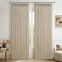 Natural Pleated 60 Inch Wide Bedroom Curtains 96 Inches Long 2 Panels Set, Memory Trained Pinch Pleat Blackout Dual Layer Linen Soundproof Thermal Farmhouse Windows Drapes for Living Room 8 FT Length