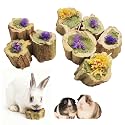 Natural Rabbit Chew Toys,Papaya Wood Sticks Organic Rabbit Treats with Timothy Hay Cakes and Dried Flower Rabbit Enrichment Toys for Guinea Pig Teeth Grinding (3.52 OZ / 100g)