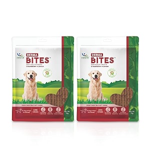 natural remedies derma bites - soft chews long sticks for dogs amp puppies supports healthy skin amp coat gluten-free strawberry flavor easily digestible treats for all life stages 75g pack of 2