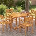 Natural Teak Wood Table Top, Square 35.4 x 35.4 Inch, Durable Solid Teak Dining Surface for Indoor Outdoor Use, Rustic Brown Finish, Easy Clean Commercial Grade