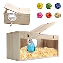 Natural Wood Bird Nesting Box,Acrylic Parakeet Nesting Box Transparent Cockatiel Nest House with Perch Wooden Parrot Nest for Lovebird Budgie Conure Canary Finch(Medium)