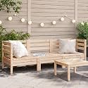 Natural Wood Solid Pine Wood 3-Seater Modular Garden Sofa for Outdoor Patio Balcony Seating with Rustic Aesthetic and Durable Construction, Comfortable Three-Person