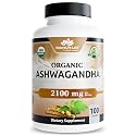 NaturaLife Labs Organic Ashwagandha 2100 mg per Serving – Full Spectrum Root Powder and Standardized Extract (Withanolides) – 100 Capsules – Vegan – Non-GMO, Gluten-Free