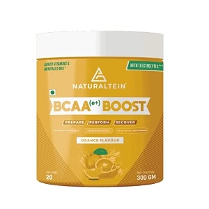 naturaltein bcaa e boost - vegan bcaas with electrolytes vitamins amp minerals - 300g clean energy drink - natural orange