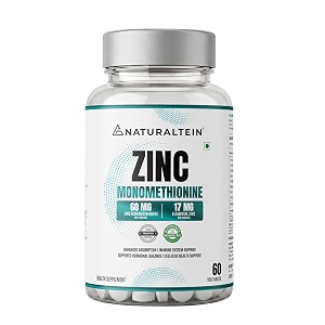 naturaltein zinc monomethionine tablets 60 mg  17 mg elemental zinc per tablet  supports immune function healthy skin amp antioxidant protection  60 count