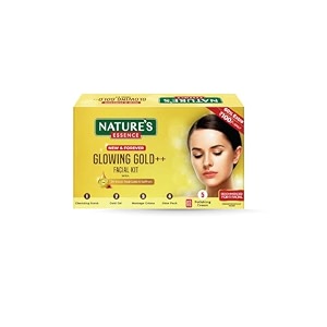 natures essence glowing gold facial kit for women for bright amp glowing skin infused with 24k real gold amp saffron get parlour like glow in 30 mins dermatologically tested free g-lock cream40gm