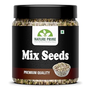 nature prime premium 3 in 1 mix seeds for eating - 300gm pumkin sunflower and roasted flax seed  mix seeds  immunity booster diet pack jar pack